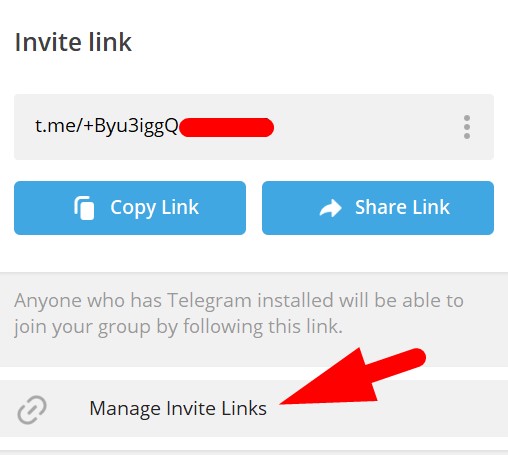 gestionar link de invitaciones telegram