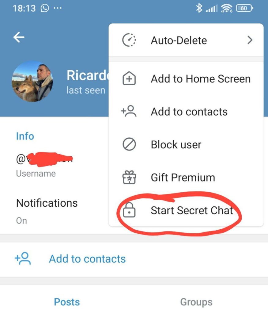 Start secret chat on telegram